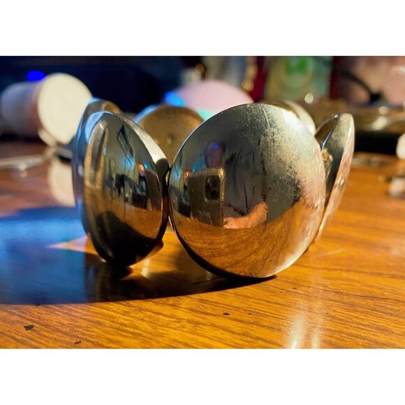 Vintage Silver Tone Domed Link Bracelet | Mid Century Modern Puffy Panel Bracele - Picture 4 of 5